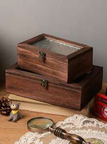 1pc Multifunctional Vintage Wooden Storage Box, Large Capacity Container For Organizing Beads, Crafts, Diamond Painting, Headphones, Cables, Chargers, Jewelry, Office Desk & Drawer Small Items