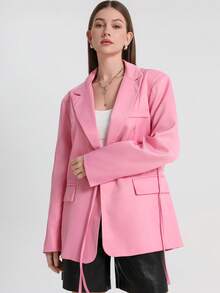 Chaqueta holgada y oversize color rosa, abrigo con estilo de vestido de fiesta de moda, primavera/verano - Rosa - Ver 1