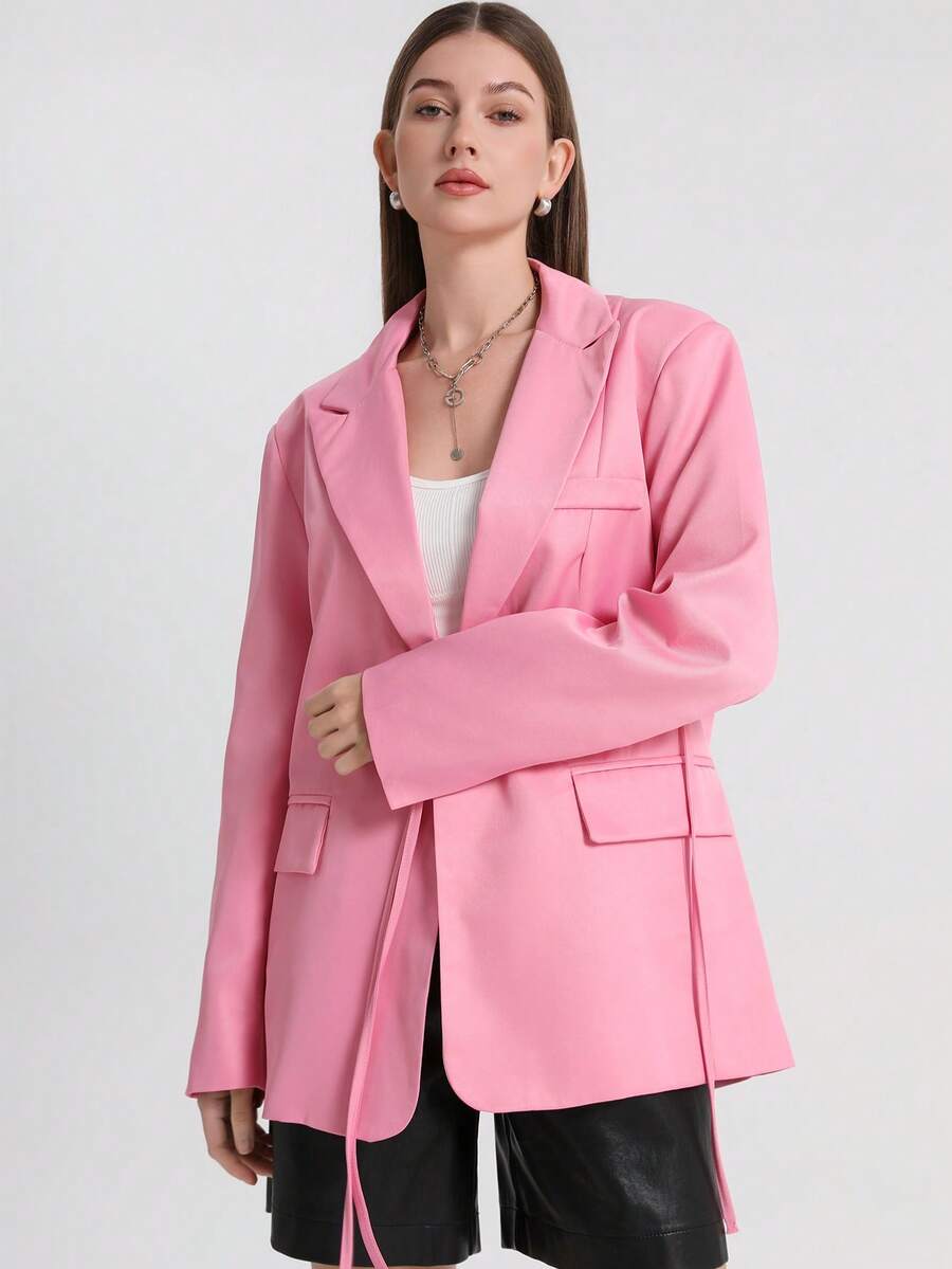 Chaqueta holgada y oversize color rosa, abrigo con estilo de vestido de fiesta de moda, primavera/verano - Rosa - Ver 1