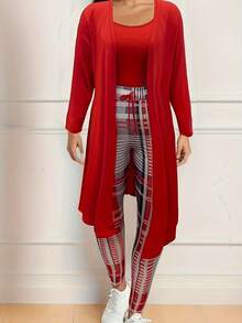 Fashionable Casual Fit Plus Size Women's Three-Piece Suit - Đỏ - Xem 2