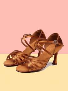 Women's Latin Dance Shoes High Quality Satin Professional Ballroom Wedding Parties Jazz Rumba Tango Salsa Go With Leggings Performance Practice Dance Shoes Indoor Sandals Non-Slip Wool Bottom Sole Lightweight & Comfortable - Brown 7cm - View 3