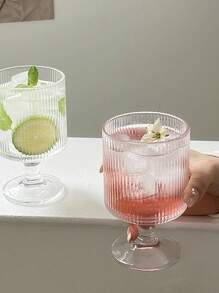 1 pieza Vaso alto de vidrio a rayas verticales, adecuado para zumo, helado, yogur, postres y bebidas, apropiado para reuniones de verano y salidas a comer, regalos del Día de la Madre, fiestas de graduación y escenas de boda