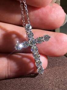 1 PC Luxury 925 Sterling Silver Cubic Zirconia Cross Pendant Necklace Wedding Jewelry For Women Fine Jewelry