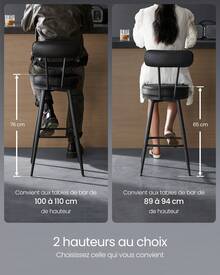 VASAGLE EKHO Collection - Tabouret de Bar, Lot de 2, Chaise de Cuisine, Siège Rembourré, PU avec Coutures, Style Moderne Mi-siècle, Hauteur 65 cm, pour Cuisine, Bar, Noir - Noir - Voir 8
