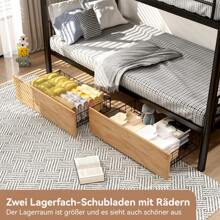 Etagenbett mit zwei Schubladen, Etagenbett Kinder 90x200cm Bunk Bed Kids mit Sicherheitsgeländer Umbaubar zu 2 Einzelbetten Stockbett mit Lattenrost Anti Rutsch Treppe, Schwarz