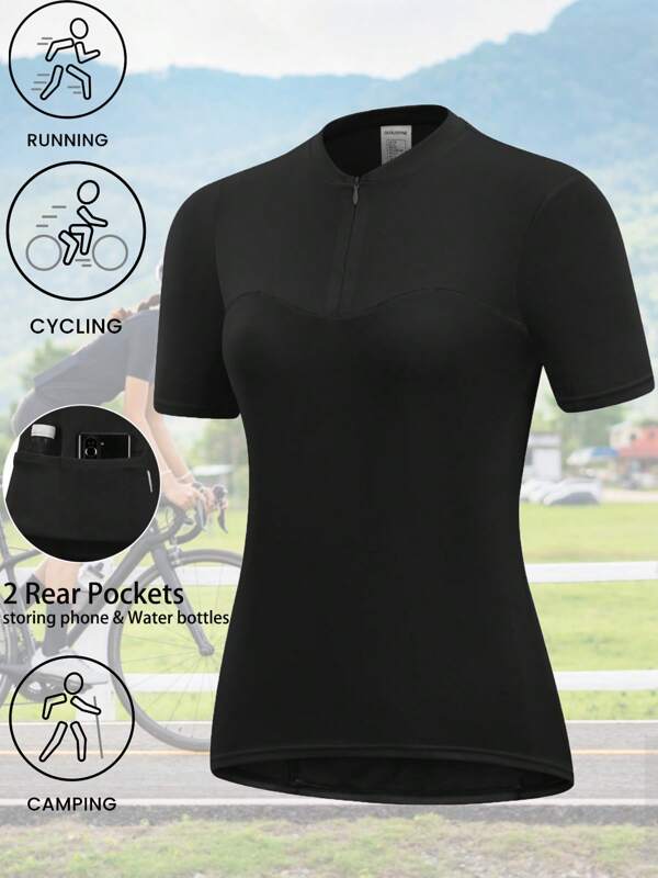 Qualicos Women's Cycling Jersey Short Sleeve Bike Shirts Full Zipper Bicycle Biking Tops With Pockets Road Mountain Riding