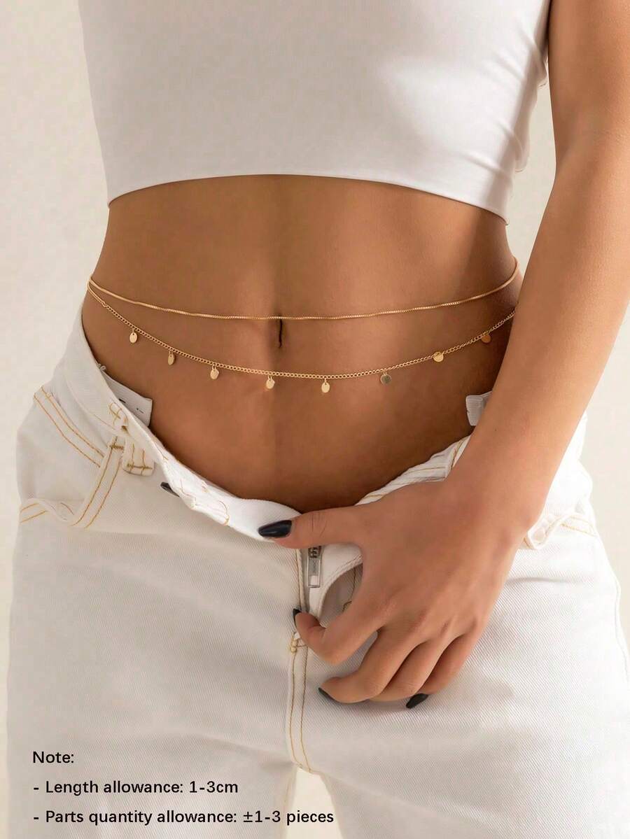 2pcs Fashion Circular Pendant Necklace & Waist Chain Set, Versatile & Sexy For Party, Beach, Holiday & Gift - Gold - View 1
