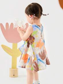 mini bala Girls' Pure Cotton Dress Baby Girl Sweet Bubble Gauze Breathable A-Line Sleeveless Art Dress - Gray Tone - View 4