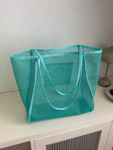 1pc Girl's Transparent Mesh Shoulder Bag, Fashionable E Large Capacity Tote Bag For Daily Commute - Multicolor - View 11