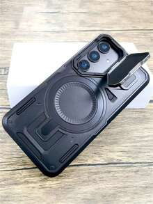 Luxury Shockproof Armor Phone Case Compatible With Samsung Galaxy S25 S24 Plus S25Ultra S24Ultra S23Ultra S22Ultra A55 A35 5G With Wireless Charge And Camera Lens Stand Full Protect Hard Bumper Cover - Black - View 1