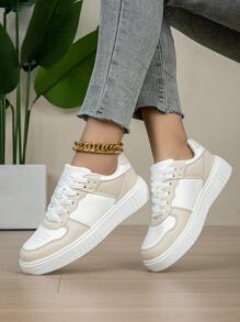 Zapatillas casuales con cordones y bicolor para mujer, zapatos deportivos de moda, cómodos y ligeros, entrenadores atléticos minimalistas, versátiles para correr al aire libre