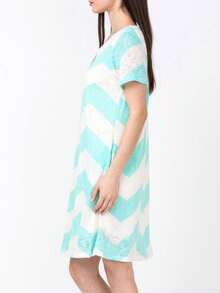 Boho Retro Rayon Cool Soft Summer Cuff Short Sleeve Crew Neck T Shirt Mini Dress Tunic With Pockets - 薄荷 - 查看 4