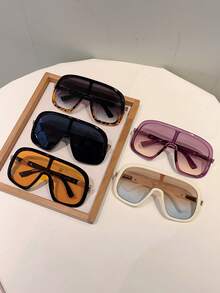 1 Peça Novo Óculos de Sol Oversized em Formato de Escudo de Moda Feminino, Design de Lente Integrada, Óculos Laranja, Formato Simples, Cor Degradê, Óculos Decorativos de Armação Completa para Verão, Praia, Viagem, Outdoor - Multicolorido - Visão 13