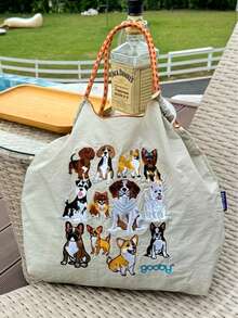 Nowa stylowa torba na ramię z haftowanym wzorem psa