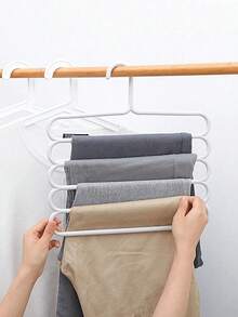 5pcs Household Multi-Layer Pants Rack, Five Layer Anti Slip Storage Pants Rack, Multifunctional Seamless Clothes Hanger, Scarf, Tie, Drying Rack, Room Decoration, Home Decoration, Bedroom Decoration, Storage, Creative, Multi-Functional Bold Five Layer Pants Rack, Drying Rack, Anti Slip Drop Pants Storage Rack - White - View 3