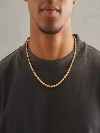 1pc Stainless Steel Punk Twisted Rope Chain Necklace, Unisex Style For Everyday Wear, Gift For Holidays