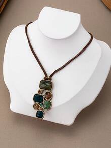 1 件复古波西米亚几何线条设计吊坠项链，适合所有季节度假佩戴