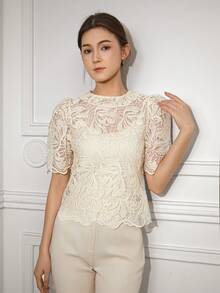 1pc Women's Elegant Lace Blouse (Not Including Inner Top)