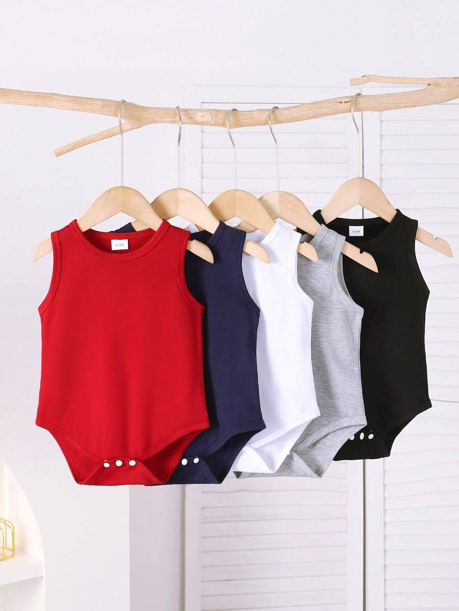 BrownBark 5 Stücke einfarbige Baby Jungen Bodysuit, weich & bequem Ärmellos für Kleinkinder, geeignet für Lässig & Outdoor Aktivitäten - Verschiedenfarbig - Übersicht 1