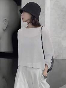 女式后背镂空针织宽松透明开衫，轻盈夏季 - 白色 - 查看 3