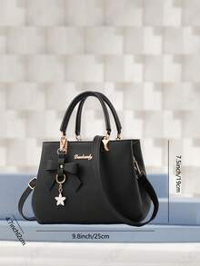 e unicolor, con material de PU y colgante con lazo, regalo para el Día de la Madre, regalo de San Valentín, elegante bolso de mujer, bolso de hombro, bolso bandolera, bolso de gran capacidad - Burdeos - Ver 6