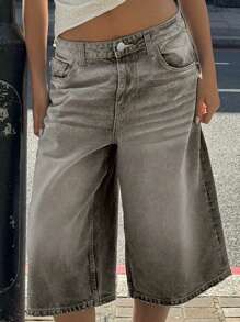 Mittlere Taille Straight Leg 7/8 Hose für Frauen im Western/Cowgirl Style mit used-Waschung