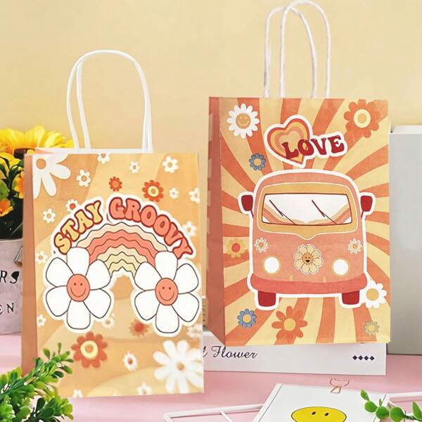 24 Pcs Groovy Party Favor Bags 6 Styles Groovy Retro Hippie Goodie Bags Stay Groovy Paper Gift Bags Daisy Flower Treat Bag With Handles For People 60's 70's Birthday Gender Reveal Wedding Bridesmaid Gift Bags Party Supplies