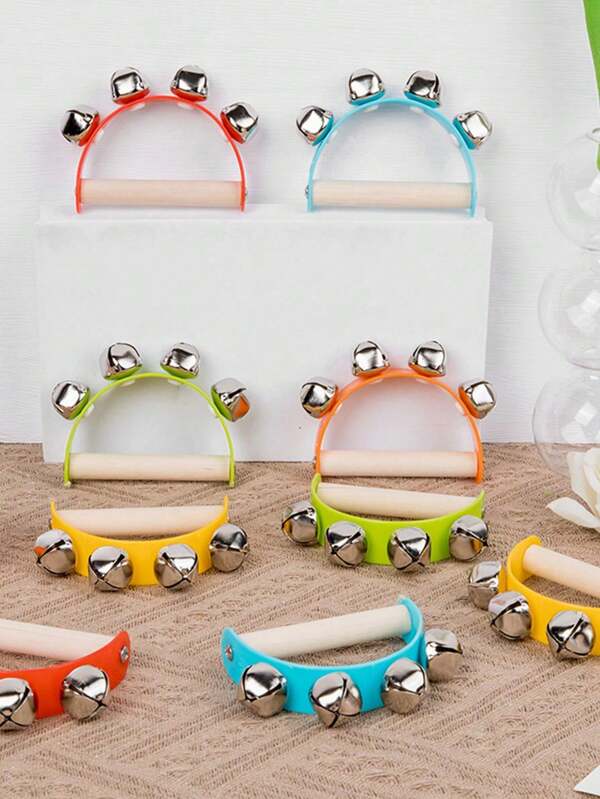 1 st Hand Jingle Bells Hand Sleigh Bells Regenboog Ratels Bell Handgreep Houten Bellen Met Handvat Muziekinstrument Geschenken School Bureau Ring Bell Voor Onderwijs Feest Kerstmis