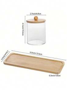 3 Pieces Clean Swab Rack With Tray, Designed Specifically For Organizing And Storing Bathroom Items. These Transparent Plastic Jars With Wooden Lids Are Perfect For Storing Balls, Clean Swabs, And Dental Floss. Bathroom Accessories Bathroom Organizer Back To School Storage
