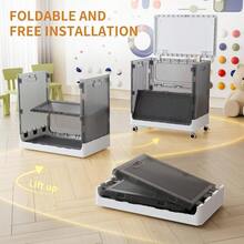 Caja de juguetes grande para la sala de estar - Baúl de juguetes de 130L extra resistente con tapa con cerradura y ruedas, capacidad de carga de 200 libras, plegable y sin necesidad de montaje - gris titanio1 - Ver 7