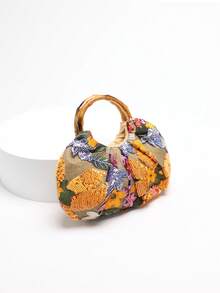 1 chiếc túi xách vải lanh thêu hoa thời trang, họa tiết đám mây và chắp vá sequin, thiết kế xếp ly, túi tote nhỏ độc đáo dành cho phụ nữ, thích hợp cho bãi biển, mùa hè và kỳ nghỉ (Họa tiết hoa được gửi ngẫu nhiên) - trái cam - Xem 9