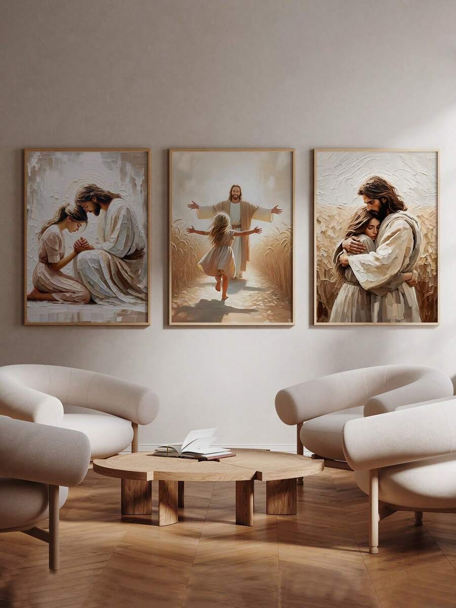 3 Pieces Religion Wall Arts Jesus Canvas Posters Christian Pictuer Posters Vintage Painting Poster Bible Print Picture Poster Bedroom Living Room Decor No Frame Gifts Birthday Graduation