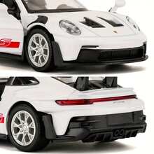 1:36 比例 911 GT3 RS 压铸微缩模型，发条驱动，耐候锌合金赛车收藏品，适合 3-12 岁儿童 - 白色 - 查看 2