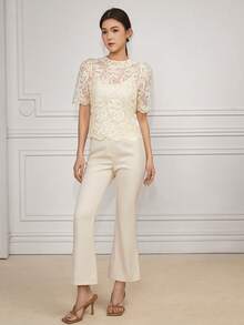 1pc Women's Elegant Lace Blouse (Not Including Inner Top)