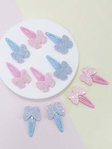 1 Pc (2/4 Pcs Hairpins) Korean Solid Glitter Bow Hairpins For Bangs & Baby Hair, Hair Accessories For Girls - Sequin Butterfly Water Drop Clip - View 5