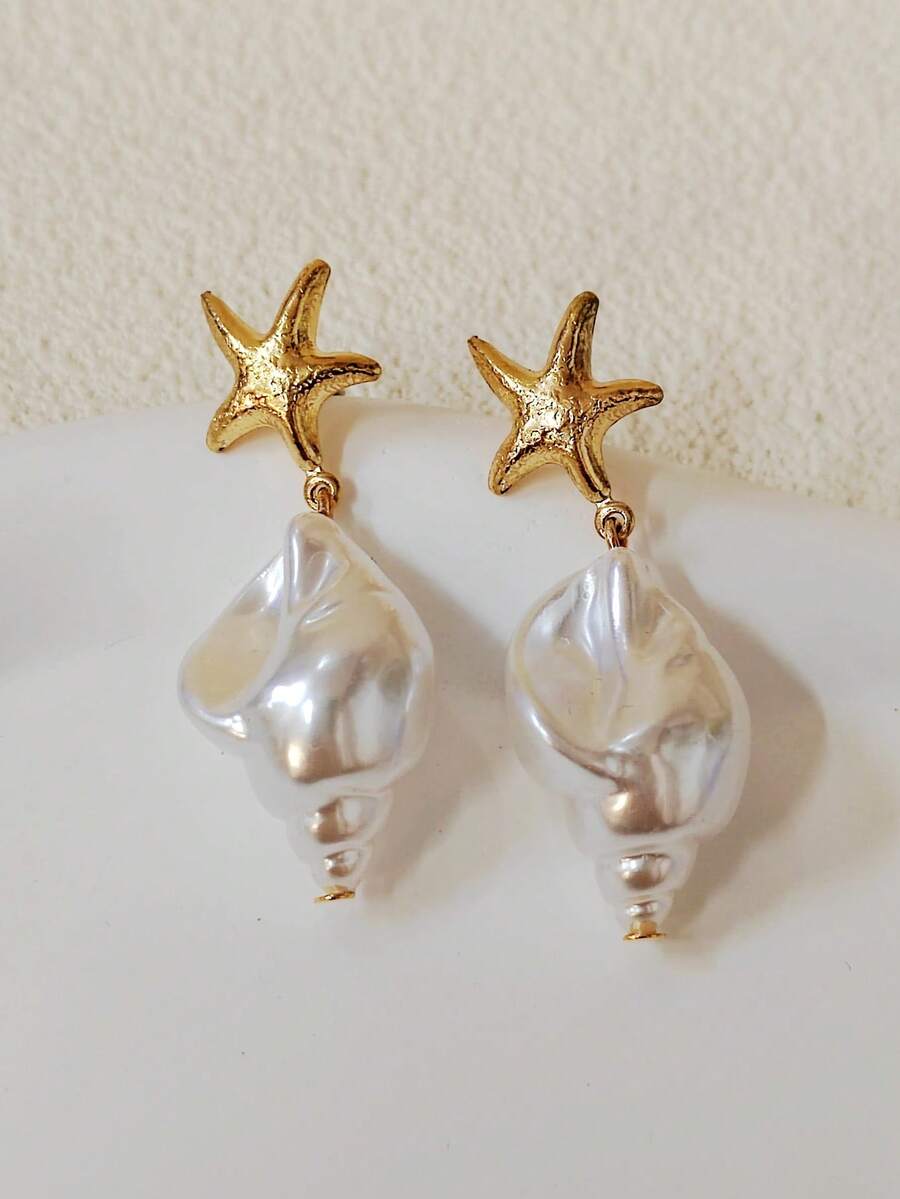 镀金海星螺旋形耳环 女士夏季海滩饰品 - starfish spiral earring - 查看 1