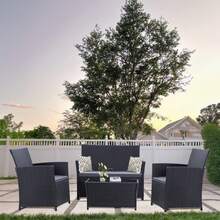 Four -Piece Courtyard Set, With Cushions And Coffee Tables, Outdoor Leisure Dialogue Sofa Combinations, Suitable For Gardens, Terraces, Etc., Home Or Commercial Places - 黑灰 - 查看 3