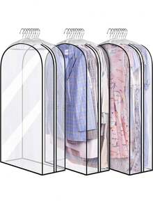 1件全透明衣服防尘罩挂式长款衣服挂袋西装防尘袋带盖，侧面全拉链 - 彩色 - 查看 13