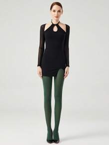 1 Pair Women 60D Sexy Tights, Sheer Green Stockings, Fashionable And Simple Pantyhose Leggings