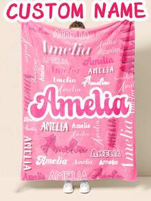 1pc Custom Personalized Color Name Throw Blanket, With Blanket For Girl Boy Great Holiday Gift For Daughter,Son,Classmates, Friends,Super Soft Warm Gorgeous Cozy, For All Seasons, Suitable For Indoor, Camping, Air-Conditioned Room, Sofa, Living Room,Bedroom,Home,Halloween, Ideal Gift For Children's Day, Christmas, Birthday, Son, Daughter,Christmas Gift - Multicolor - View 3