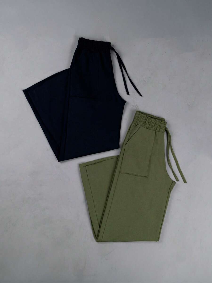 Set Of 2 Sweatpants - 黑色 / 橄欖綠 - 查看 1