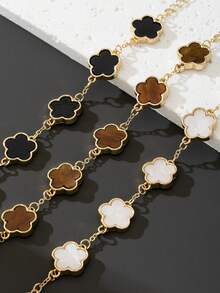 3pcs Classic Black, White, Brown Lucky Clover Bracelet Set (No Gift Box) - Multicolor - View 3