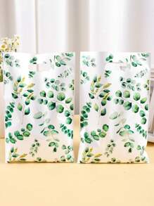 10/20/50pcs Eucalyptus Leaf Party Favor Bags - Green Floral Plastic Gift Bags Bulk Pack, Durable Tote & Handheld Bags For Birthday Wedding Youngsters Shower Decorations, Eucalyptus Theme Party Supplies Decor