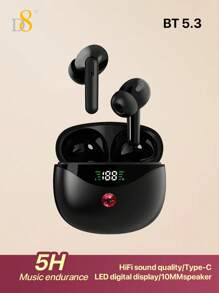 D8 Wireless Earbuds, 5.3 Headphones HiFi Stereo, 5H Playtime In-Ear Earbud, Earbuds With LED Power Display, Earphones Sport Headset Compatible With Android Cell Phone Sports Workout