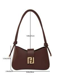 1 Peça Marrom Pu Liso Zíper E Decoração De Metal Bolsa De Ombro Versátil Casual, Adequada Para Uso Diário Feminino