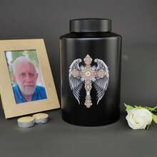Up To 220 Lbs Large Cremation Urns For Adult Male Female Ashes, Decorative Urn For Human Ashes With Velvet Bag - Chữ thập đen - Xem 6