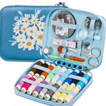 Juego de costura de 87 piezas con estampado florido, suministros de costura profesionales para adultos, juego de cremalleras, agujas de coser, suministros de costura para viajar en casos de emergencia y para el hogar
