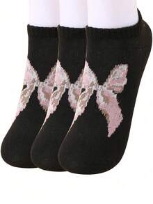 3 Pairs Ladies Bow Detail Simple Casual Boat Socks, For Everyday Wear - Multicolor - View 13