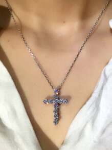 1 PC Luxury 925 Sterling Silver Cubic Zirconia Cross Pendant Necklace Wedding Jewelry For Women Fine Jewelry