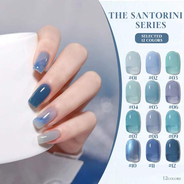 MIANEL 12ML/PZA Serie de verano de Santorini Esmalte de uñas de gel de jalea blanqueador azul de nuevo estilo popular de celebridades online, esmalte de uñas azul hielo, uñas verdes, uñas azules, uñas rosas, uñas de primavera y verano, suministros profesionales de manicura para salones de uñas